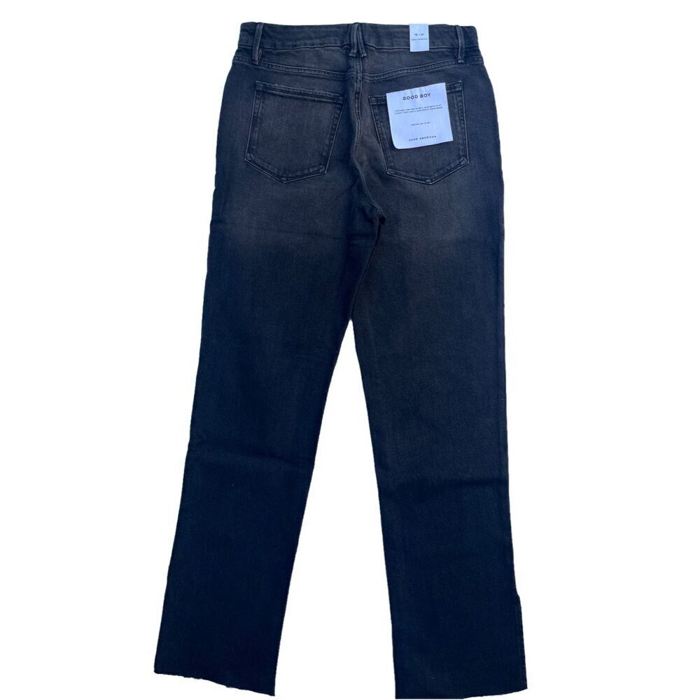 Good American Good Boy Straight Leg Jeans Black Distressed Knee Size 2 - Picture 16 of 16
